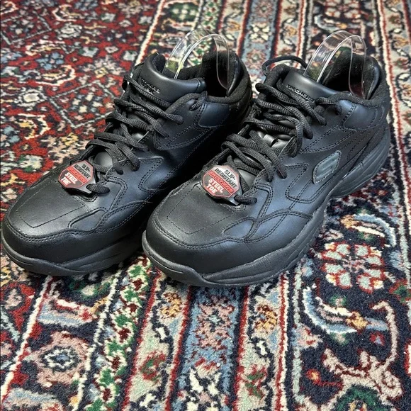 Skechers Keystone Black Leather Steel Toe Work Shoes Slip Resistant Men 9.5 - Picture 3 of 9
